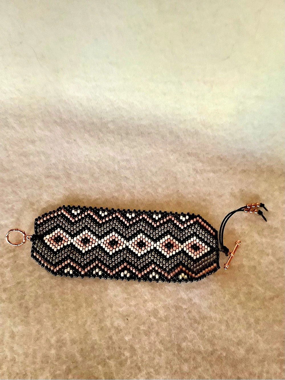 Beaded Geometric Bracelet in Black & Pink